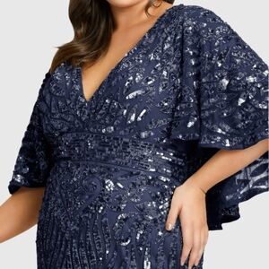 Mac Duggal Navy Embellished Cape Sleeve Cocktail Dress